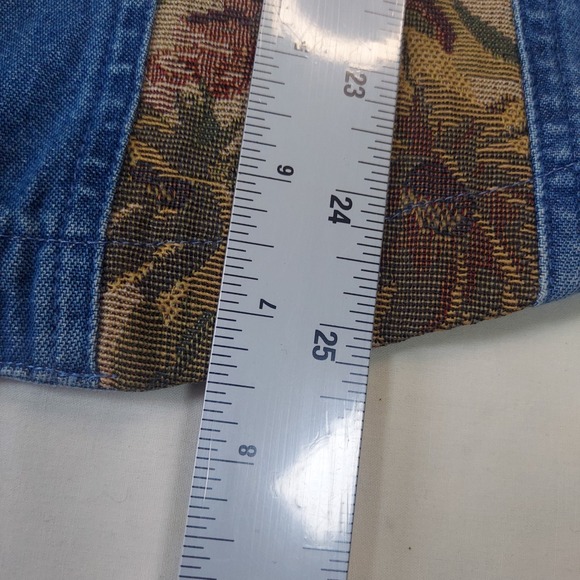 Lemon Grass Womens Denim Floral Tapestry Jacket Blue Medium Wash Button Up M - Picture 5 of 7